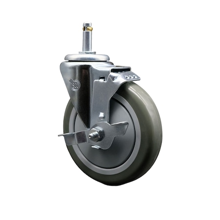 Service Caster 5'' Gray Polyurethane Wheel Swivel 7/16'' Grip Ring Stem Caster with Brake SCC-GR20S514-PPUB-TLB-716138